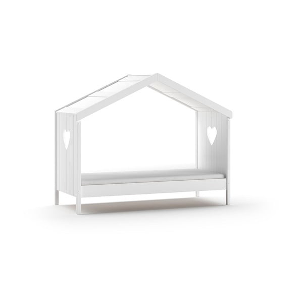 Biela domčeková detská posteľ z borovicového dreva s výsuvným lôžkom a úložným priestorom 90x200 cm AMORI – Vipack-image-3