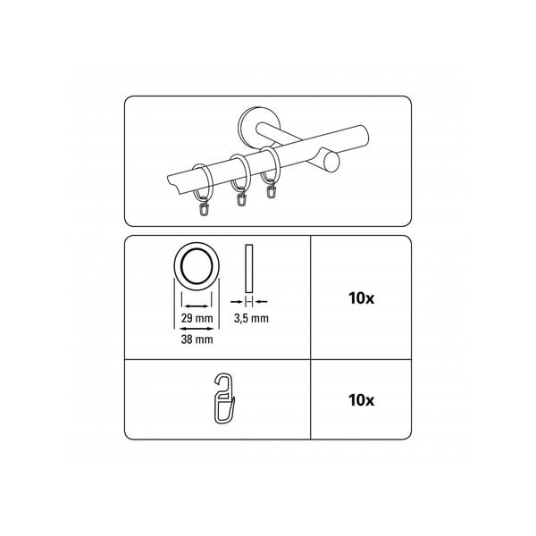 Krúžky na záclony s vložkou a háčikom v súprave 10 ks Elba - Gardinia-image-1