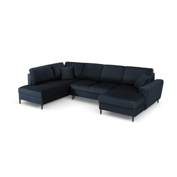 Tmavomodrá zamatová rozkladacia/s úložným priestorom rohová pohovka (ľavý roh/do "U") Kyoto – Cosmopolitan Design-image-1