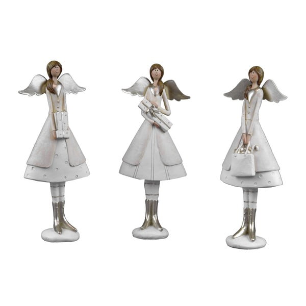 Sada 3 veľkých dekoratívnych anjelikov v krátkej sukni Ego Dekor Winter