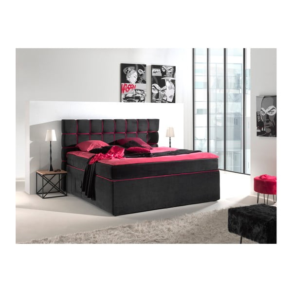 Čierno-ružová dvojlôžková bo×spring posteľ Sinkro Play Safe, 200 × 200 cm