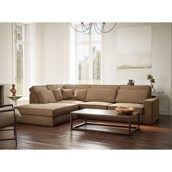 Svetlohnedá ženilková rohová pohovka (ľavý roh/do L) Kirou – Maison de Rêve-image-1