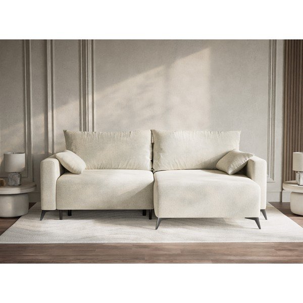 Krémová ženilková rozkladacia/s úložným priestorom rohová pohovka (pravý roh/s leňoškou) Leon – Maison de Rêve-image-1