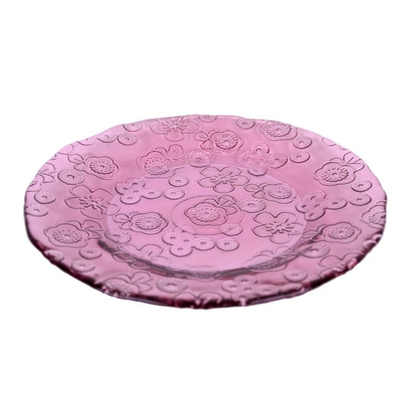 Ružový sklenený tanier Ego Dekor Flora, 20 cm