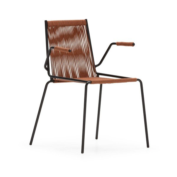 Terakotové kovové jedálenské stoličky v súprave s podrúčkami/stohovateľné 2 ks Emily – Marckeric