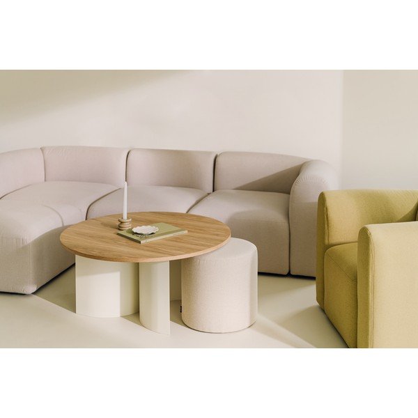 Krémovobiely/v prírodnej farbe okrúhly konferenčný stolík s doskou v dekore jaseňového dreva ø 95 cm Gavo – noo.ma-image-4