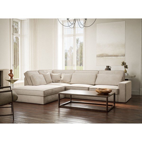 Krémová ženilková rohová pohovka (ľavý roh/do L) Kirou – Maison de Rêve-image-1