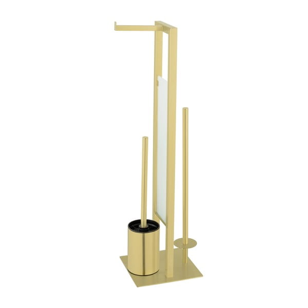 Stojan na toaletný papier s kefou z nehrdzavejúcej ocele v zlatej farbe Rivalta – Wenko-image-4