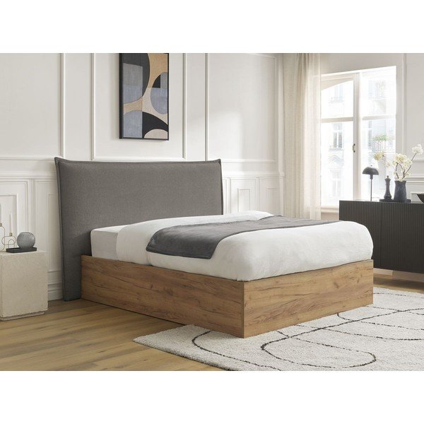 Sivá/taupe čalúnená čalúnená/z drevotriesky dvojlôžková posteľ s úložným priestorom s roštom 180x200 cm Charlie – Bobochic Paris-image-2
