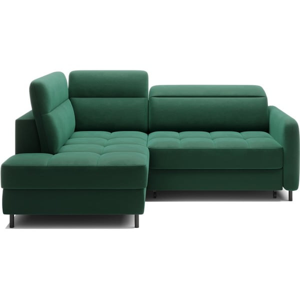 Zelená zamatová rozkladacia/s úložným priestorom rohová pohovka (ľavý roh/do L) Barea – ELTAP