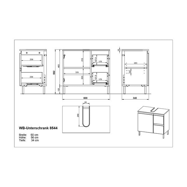 Tmavosivá skrinka pod umývadlo v dekore duba 60x56 cm Salinas - Germania-image-4