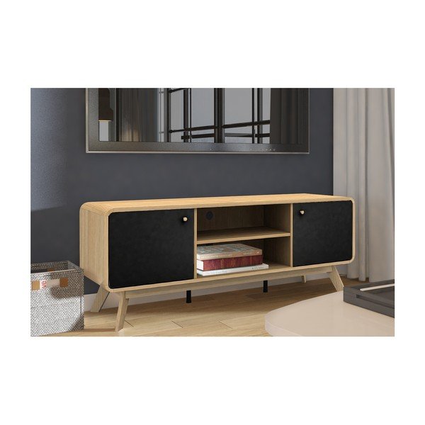 TV stolík v dekore duba v čierno-prírodnej farbe 140x53 cm Cassie – Støraa-image-3