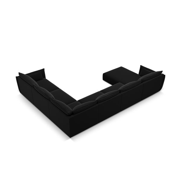 Čierna zamatová rohová pohovka (pravý roh/do "U") Vanda – Mazzini Sofas-image-3
