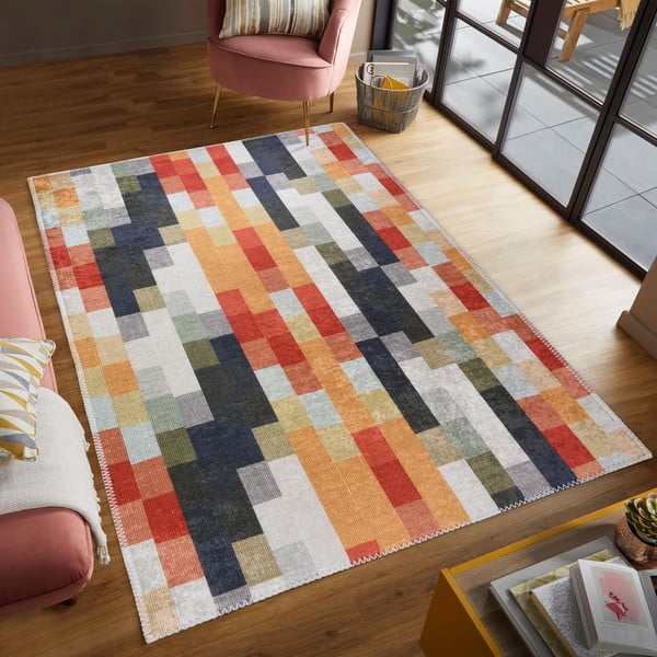 Oranžový/sivý prateľný behúň 80x200 cm Blocks of Fun – Vitaus-image-1