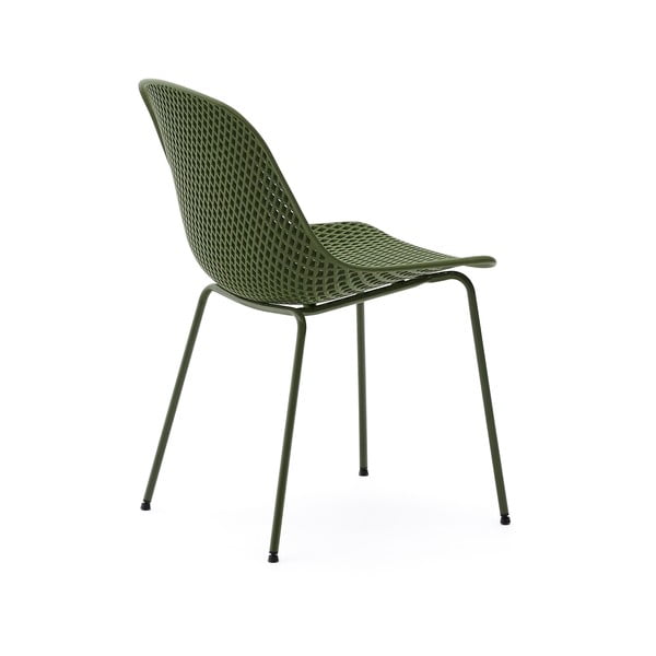 Tmavozelená kovová záhradná stolička Quinby – Kave Home-image-3