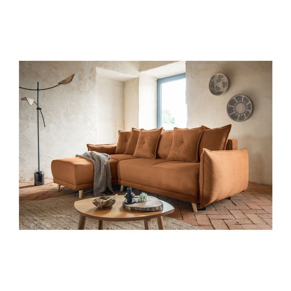 Menčestrová rozkladacia rohová pohovka v tehlovej farbe (variabilná) Lazy Lukka – Miuform-image-1