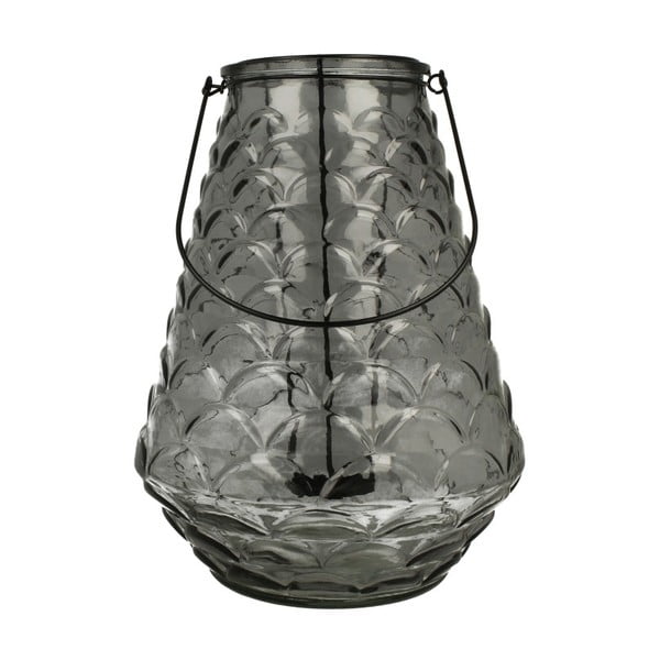 Sivý sklenený lampáš Duo Gift výška 31 cm