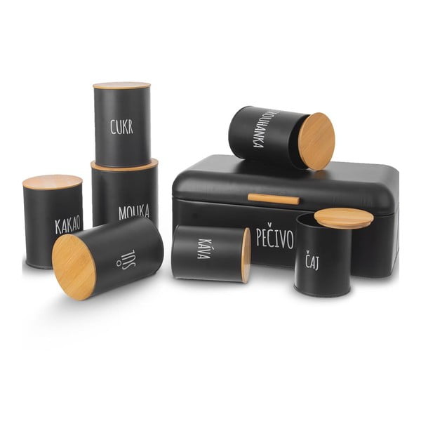 Čierna plechová dóza na pečivo s bambusovou rukoväťou Orion-image-4