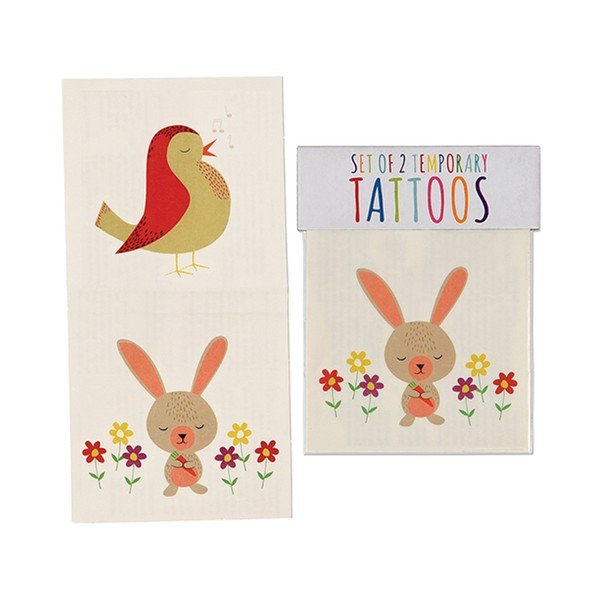 Sada 2 dočasných tetovaní s motívom králikov a vtáčikov Rex London Bunny and Bird-image-1