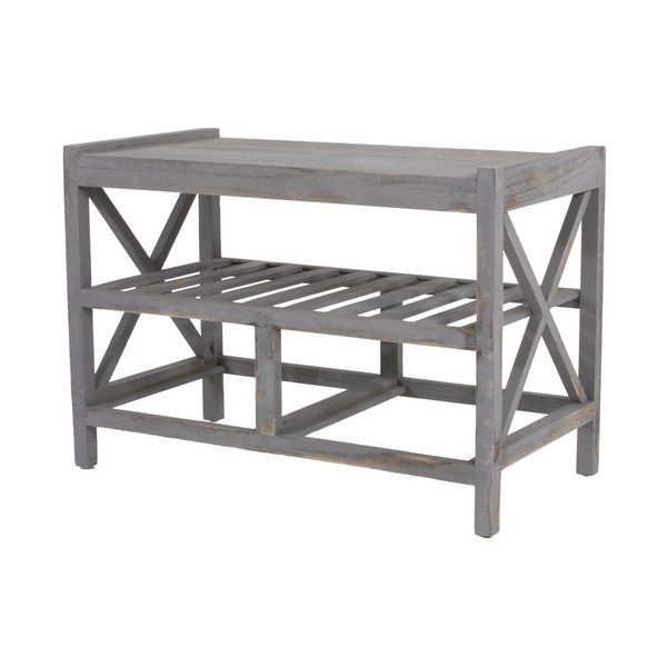 Polica na topánky s lavicou Mendler Shabby, sivá-image-2