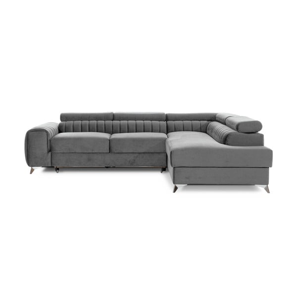 Sivá zamatová rozkladacia/s úložným priestorom rohová pohovka (pravý roh/do L) Laurence – ELTAP