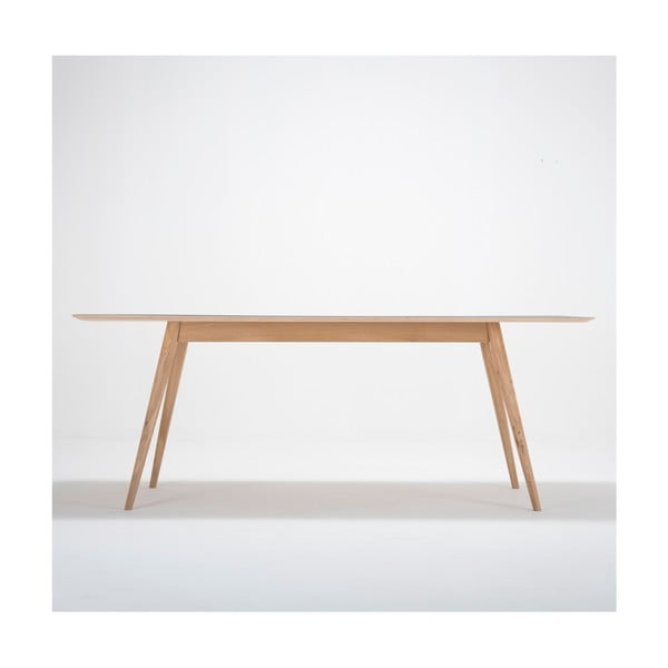 Jedálenský stôl z masívneho dubového dreva s tmavomodrou doskou Gazzda Linn, 200 × 90 cm-image-4