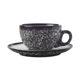 Čierny keramický hrnček s tanierikom Maxwell & Williams Caviar Granite, 250 ml