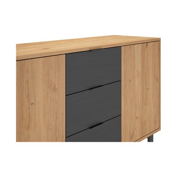 Antracitovosivá/prírodná nízka komoda v dekore duba 180x80 cm Madona – Marckeric-image-1