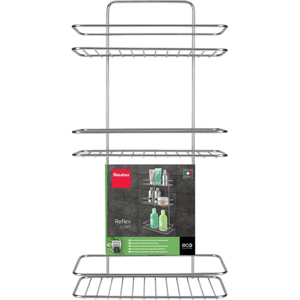 Závesná oceľová kúpeľňová polička bez vŕtania v lesklo striebornej farbe Luxy – Metaltex-image-2