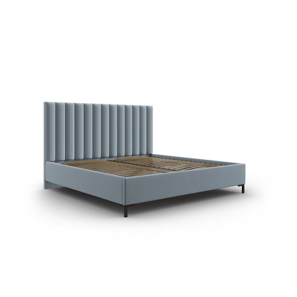 Svetlomodrá čalúnená dvojlôžková posteľ s úložným priestorom s roštom 200x200 cm Casey – Mazzini Beds