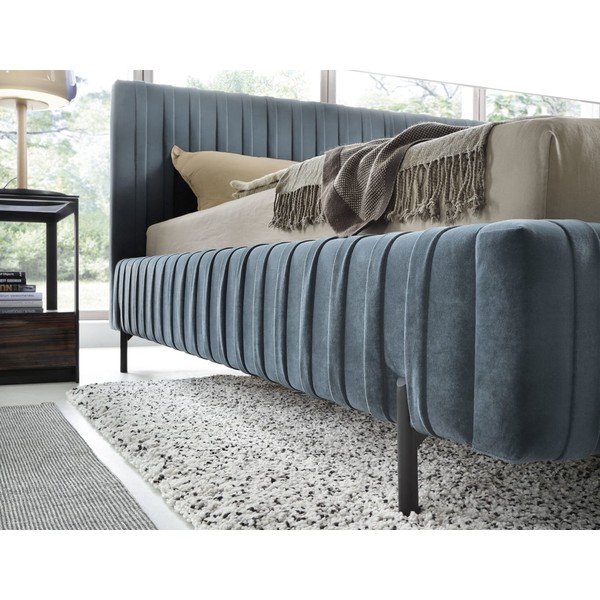 Modrá čalúnená dvojlôžková posteľ s úložným priestorom s roštom 140x200 cm Plissa – ELTAP-image-3