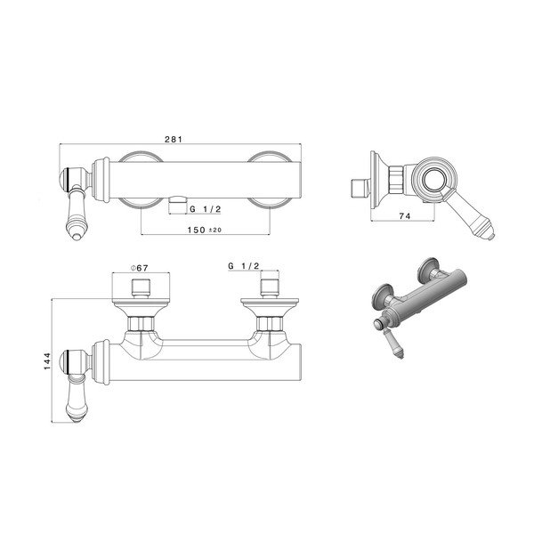 Nástenná sprchová batéria v bronzovej farbe (1 výstup) Vienna – Sapho-image-1