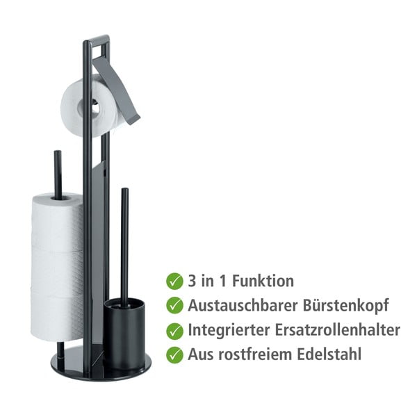 Čierny stojan na toaletný papier so štetkou z nehrdzavejúcej ocele Ravina – Wenko-image-3