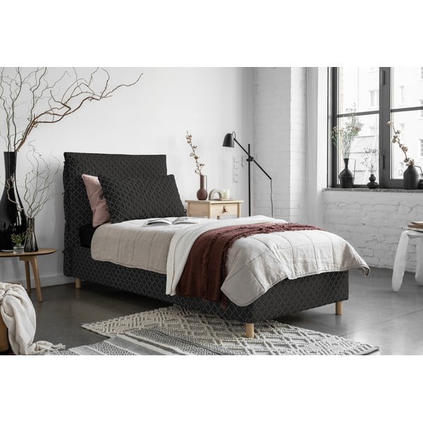 Čierna čalúnená jednolôžková posteľ s roštom 90x200 cm Sleepy Luna – Miuform-image-1