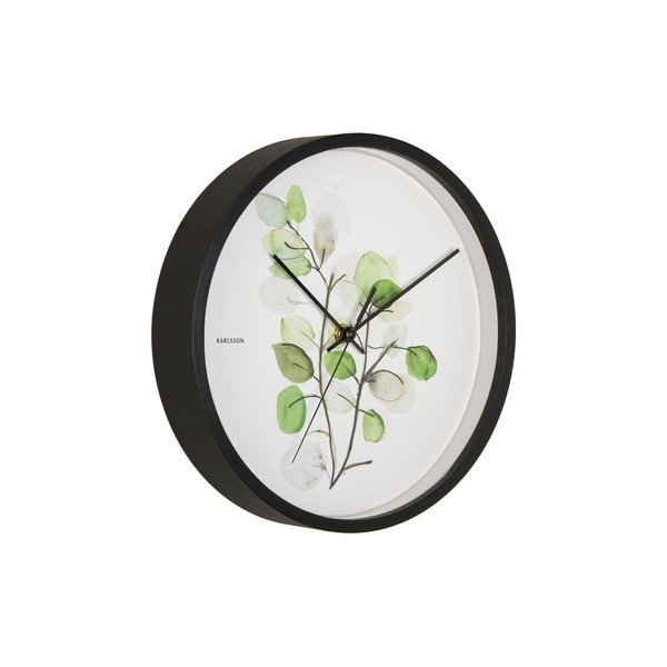 Zeleno-biele nástenné hodiny v čiernom ráme Karlsson Eucalyptus, ø 26 cm-image-2