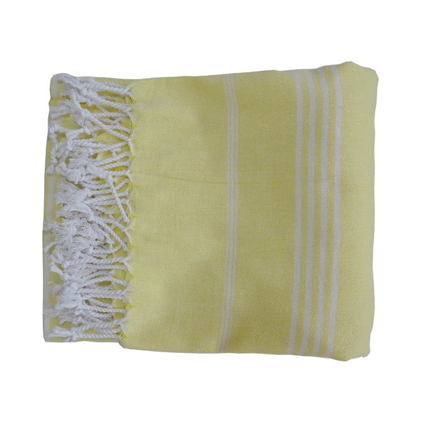 Žltá ručne tkaná osuška z prémiovej bavlny Sultan, 100 × 180 cm