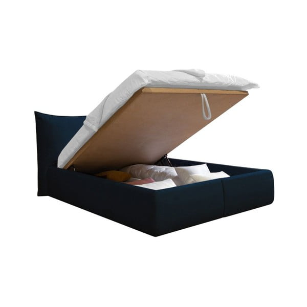 Tmavomodrá čalúnená dvojlôžková posteľ s úložným priestorom s roštom 180x200 cm Jade – Bobochic Paris-image-3