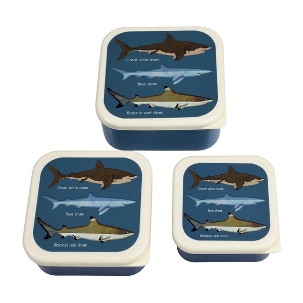 Tmavomodré detský desiatový box 3 ks Sharks – Rex London