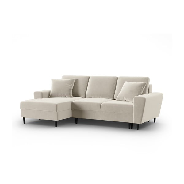 Béžová zamatová rozkladacia/s úložným priestorom rohová pohovka (ľavý roh/s leňoškou) Kyoto – Cosmopolitan Design-image-4