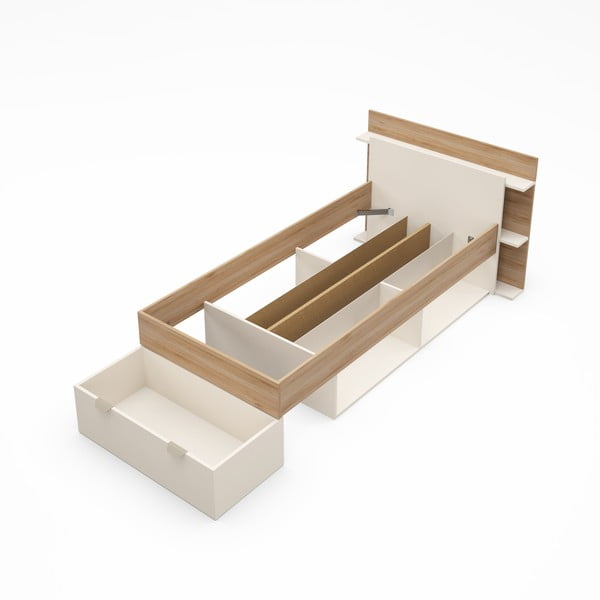 Jednolôžková posteľ v dekore duba s úložným priestorom bez roštu v bielo-prírodnej farbe 90x200 cm Albo – Marckeric-image-3
