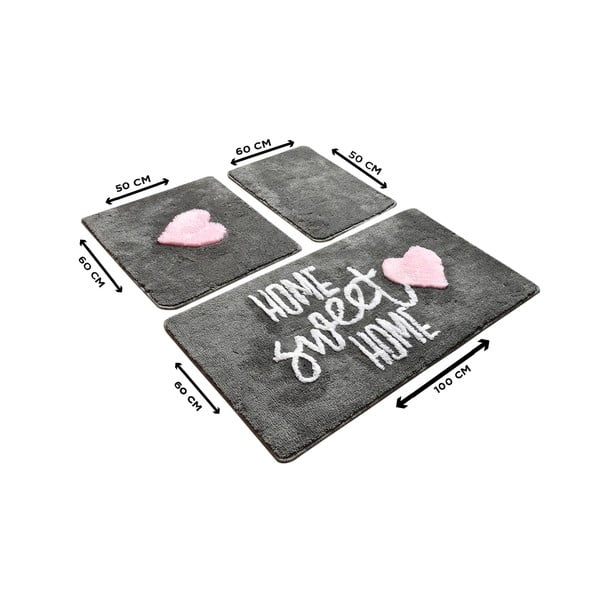 Súprava 3 sivých obdĺžnikových kúpeľňových predložiek Foutastic Home-image-2