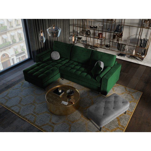 Zelená zamatová rozkladacia rohová pohovka Milo Casa Santo, ľavý roh-image-1