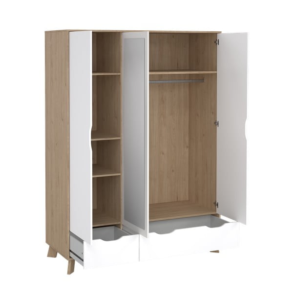 Biela/v prírodnej farbe šatníková skriňa v dekore duba so zrkadlom 147x201x58 cm Ikast – Tvilum-image-3