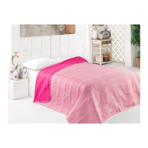 Ružový obojstranný pléd na posteľ z mikrovlákna, 200 × 220 cm