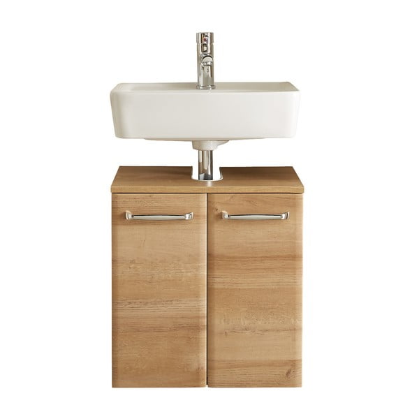 Závesná skrinka bez umývadla v dekore duba v prírodnej farbe 53x60 cm Quickset 318 – Pelipal