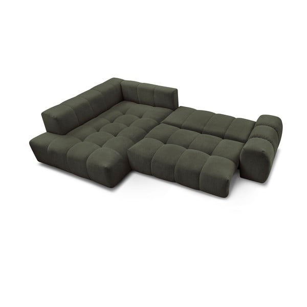 Zelená ženilková rozkladacia/s úložným priestorom rohová pohovka (ľavý roh/do L) Everest – Bobochic Paris-image-4