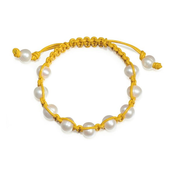 Žltý perlový kožený náramok Nova Pearls Copenhagen Amandine