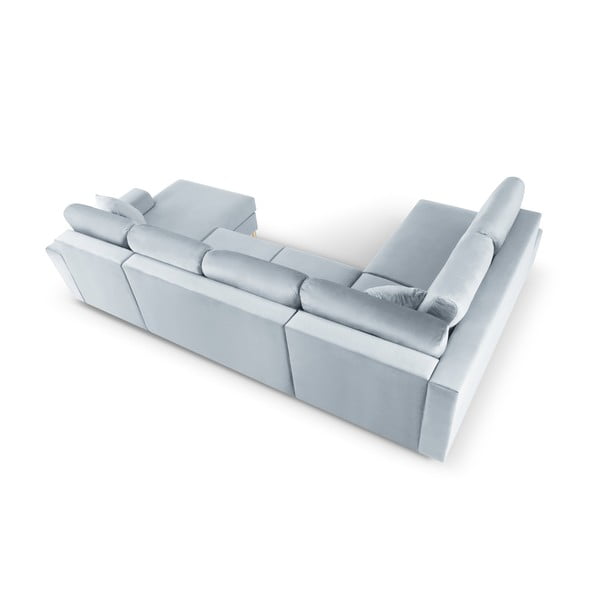 Svetlomodrá zamatová rozkladacia/s úložným priestorom rohová pohovka (ľavý roh/do "U") Kyoto – Cosmopolitan Design-image-4