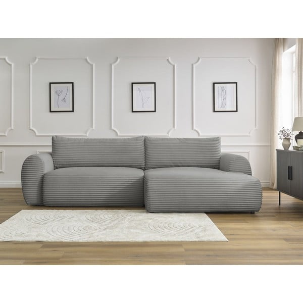 Tmavosivá menčestrová rozkladacia rohová pohovka (pravý roh) Lucien – Bobochic Paris-image-1