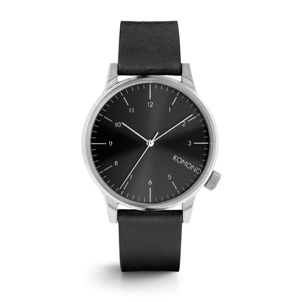 Unisex čierne hodinky s koženým remienkom Komono Regal